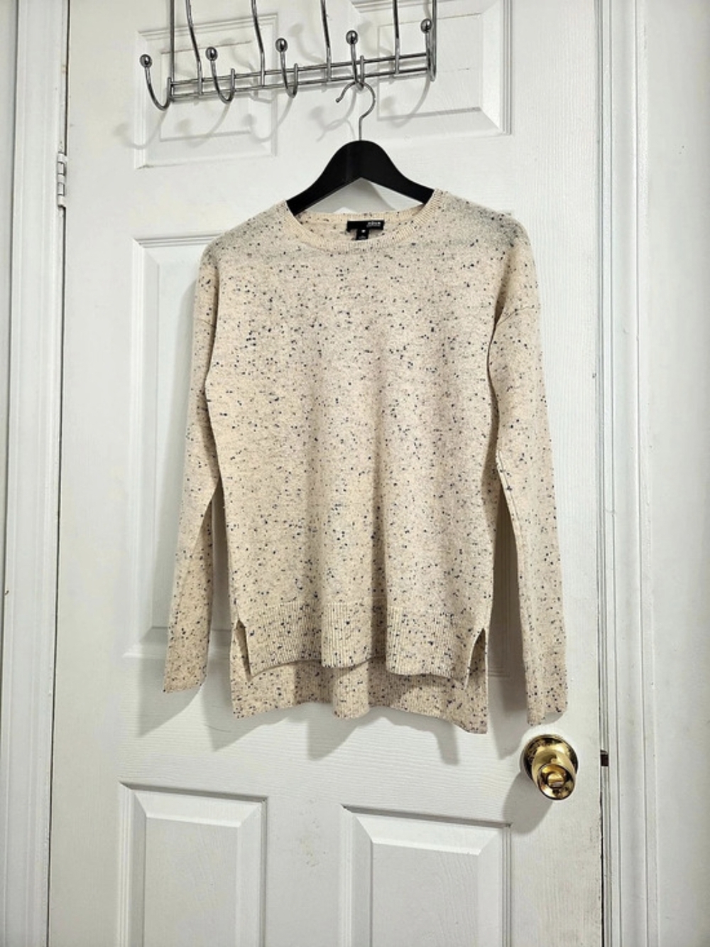 Aqua Cashmere Speckled High-Low Crewneck Sweater Cream XS